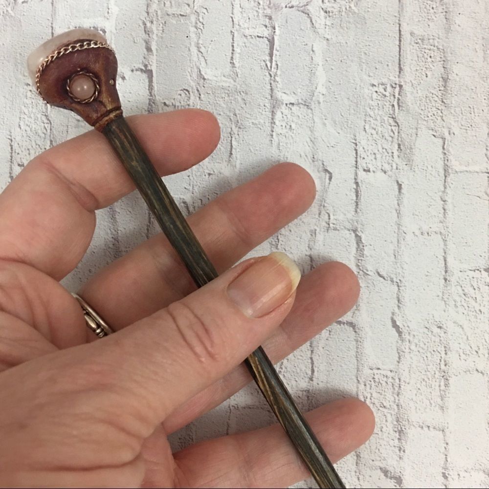 Handmade gemstone wooden hair pick